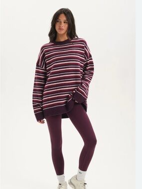 SET Active Plum and White Striped Oversized Sweater
